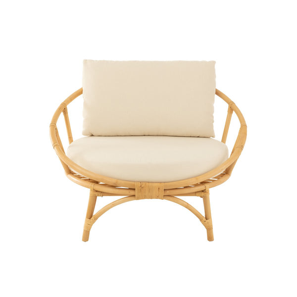 J-Line Stoel Met Kussen Naturel – Rotan – Loungefauteuil in Wit & Bruin