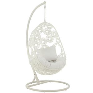 J-Line Hangstoel Bula – Inclusief Kussens – Wit Metaal & Riet – 113x103x197 cm