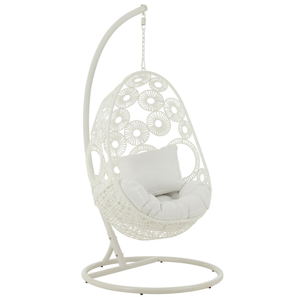 J-Line Hangstoel Bula – Inclusief Kussens – Wit Metaal & Riet – 113x103x197 cm