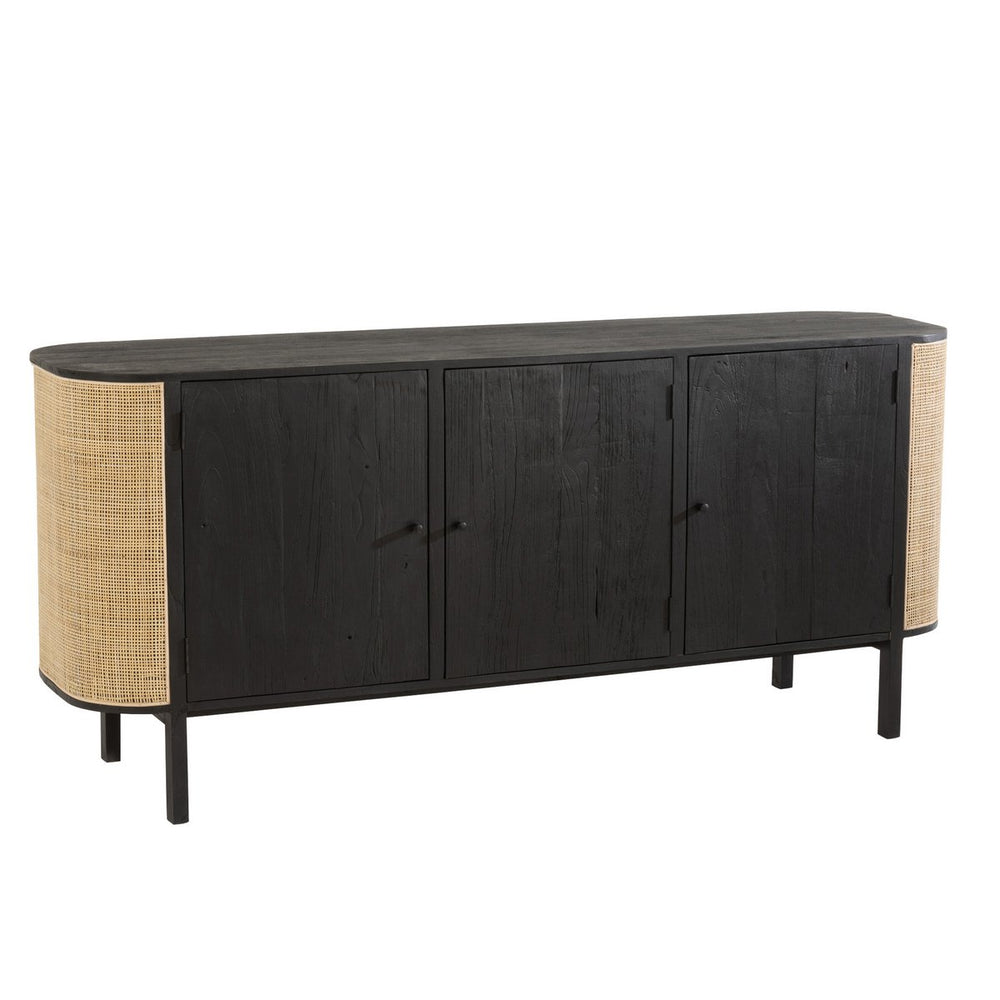 J-Line Molly kast met rotan zijpanelen – 3 deuren – zwart hout