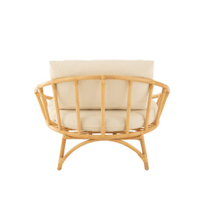 J-Line Stoel Met Kussen Naturel – Rotan – Loungefauteuil in Wit & Bruin