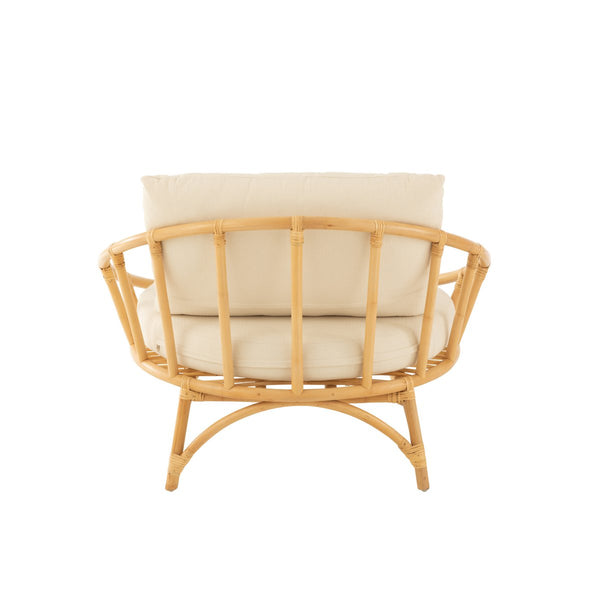 J-Line Stoel Met Kussen Naturel – Rotan – Loungefauteuil in Wit & Bruin