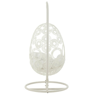 J-Line Hangstoel Bula – Inclusief Kussens – Wit Metaal & Riet – 113x103x197 cm