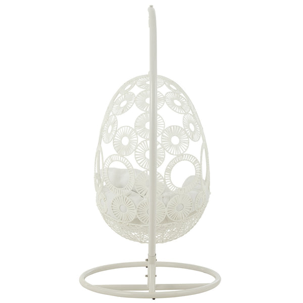 J-Line Hangstoel Bula – Inclusief Kussens – Wit Metaal & Riet – 113x103x197 cm