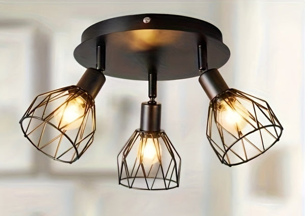 3-Armen Verstelbare Zwarte Plafondlamp – Moderne & Rustieke Verlichting voor Keuken en Gang
