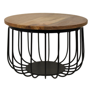 Bijzettafels Rond – Set van 2 – Mangohout & Zwart Metaal – Industrieel Design – Ø60 & Ø45 cm