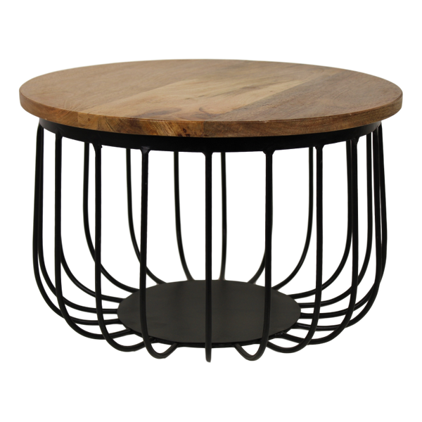 Bijzettafels Rond – Set van 2 – Mangohout & Zwart Metaal – Industrieel Design – Ø60 & Ø45 cm