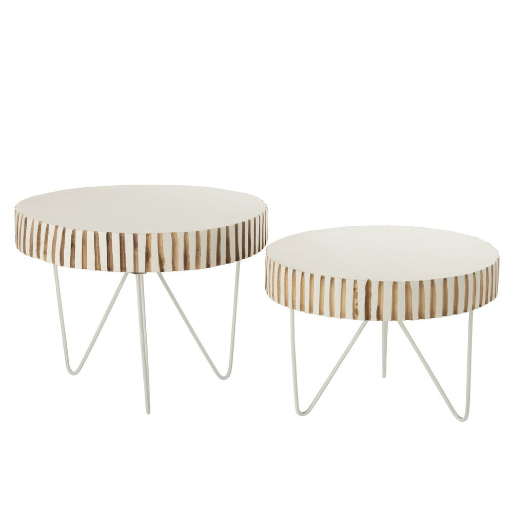 J-Line Set Van 2 Ronde Tafels Ying – Wit Hout & Metaal – Modern Scandinavisch Design