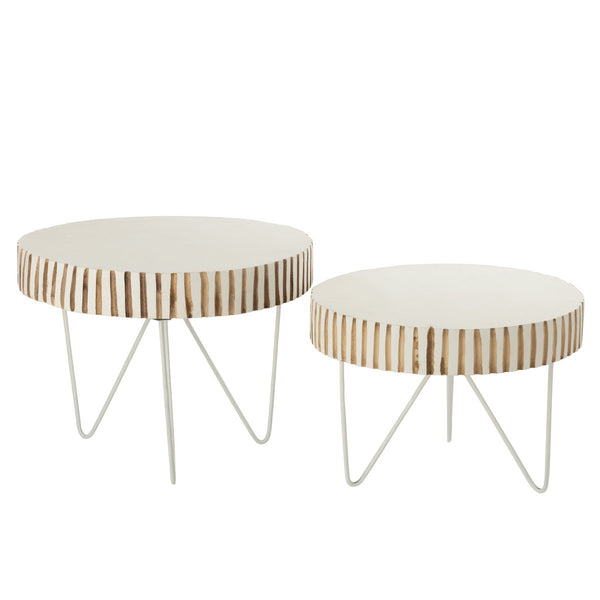 J-Line Set Van 2 Ronde Tafels Ying – Wit Hout & Metaal – Modern Scandinavisch Design