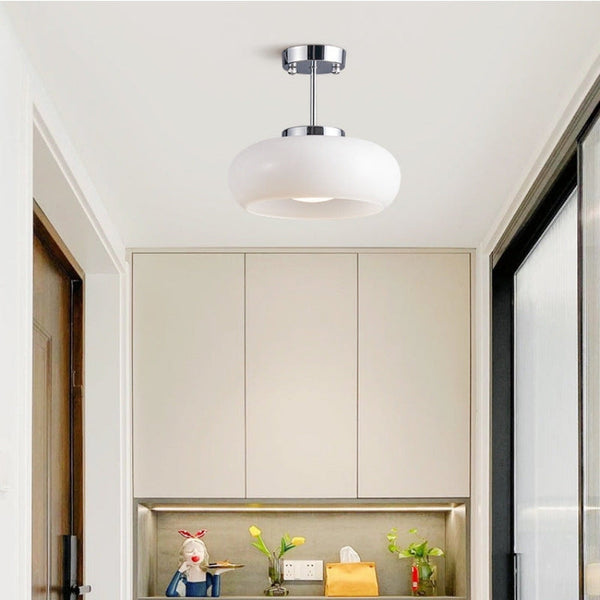 Plafondlamp met Warm Amberglas – Ronde Elegante Woonverlichting