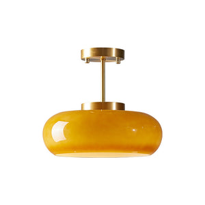 Plafondlamp met Warm Amberglas – Ronde Elegante Woonverlichting