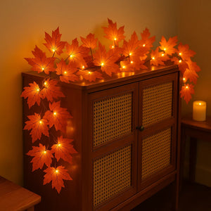 Batterijgevoede LED Slinger met Oranje Esdoornbladeren – Warm Wit Herfstdecoratie