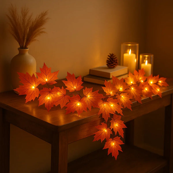 Batterijgevoede LED Slinger met Oranje Esdoornbladeren – Warm Wit Herfstdecoratie