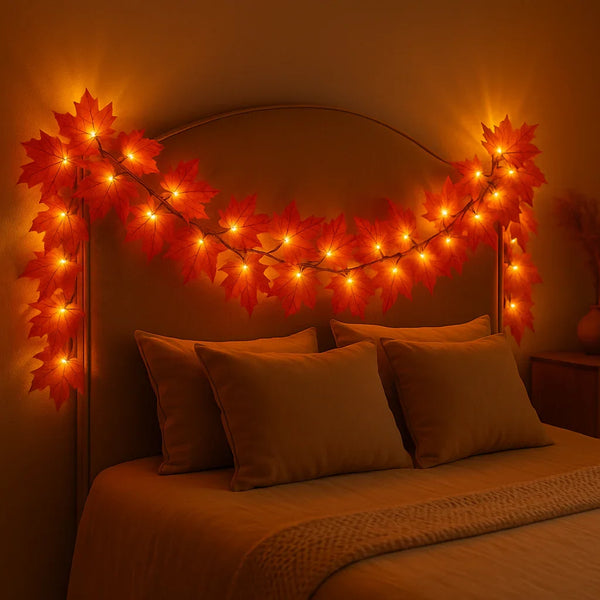 Batterijgevoede LED Slinger met Oranje Esdoornbladeren – Warm Wit Herfstdecoratie