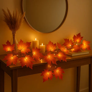Batterijgevoede LED Slinger met Oranje Esdoornbladeren – Warm Wit Herfstdecoratie