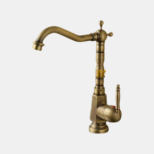 Antieke Messing Keukenkraan met Zwanenhals  Draaibare Uitloop  Vintage Stijl  Duurzaam Ontwerp