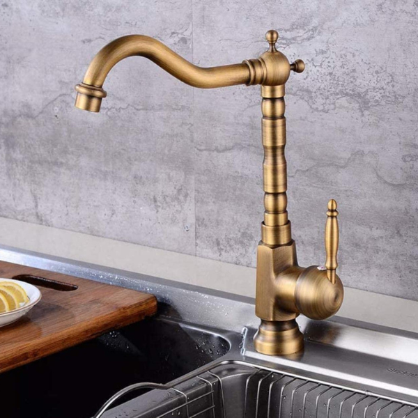 Antieke Messing Keukenkraan met Zwanenhals  Draaibare Uitloop  Vintage Stijl  Duurzaam Ontwerp
