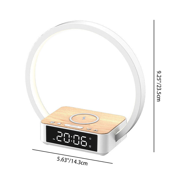 Minimalistische Ronde Tafellamp met LED-Klok & Draadloos Opladen – Moderne Bureau- en Bedlamp