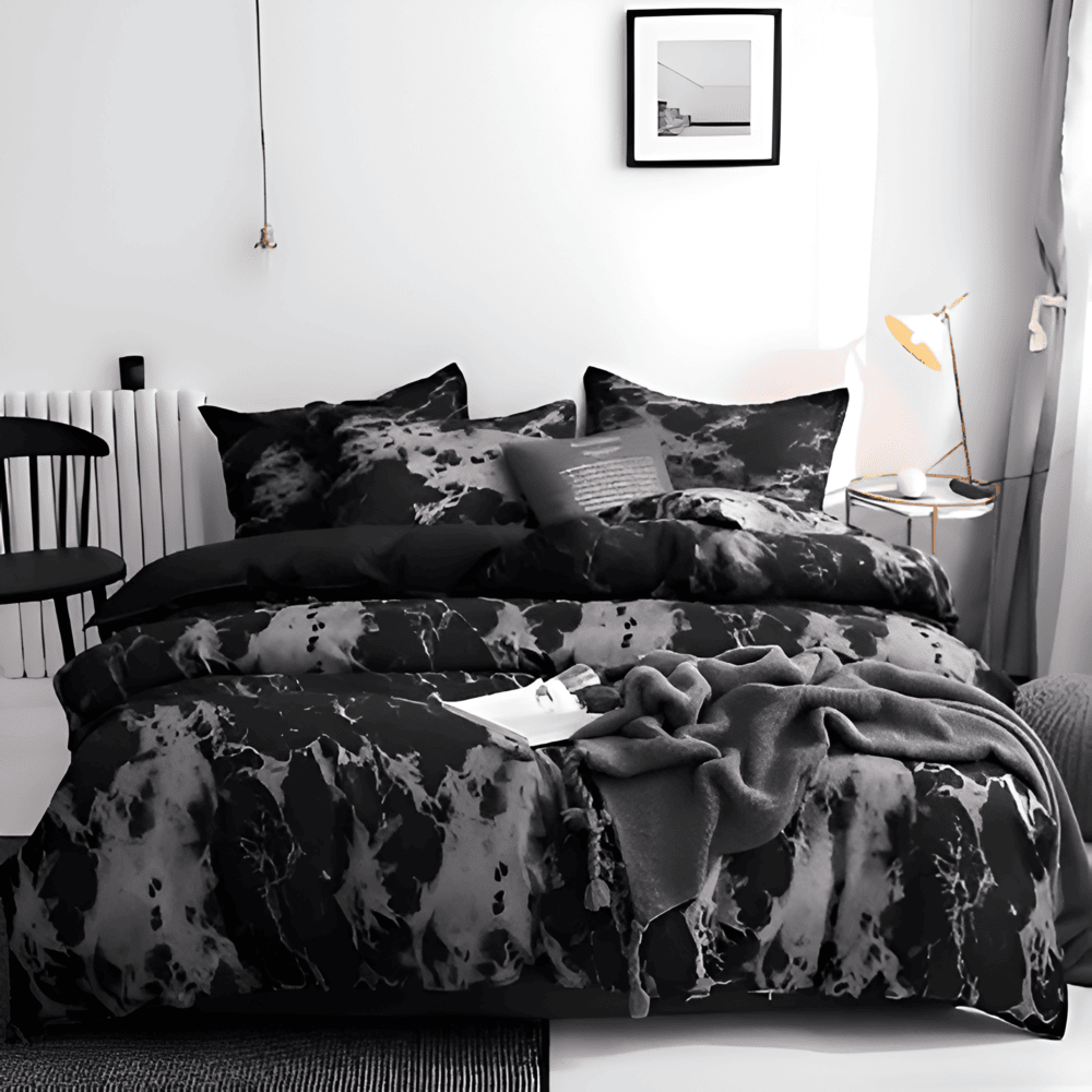 Luxe Marmer Beddengoed Set 155x220 cm | 3-delige Zachte Microvezel Dekbedovertrek & Kussenslopen