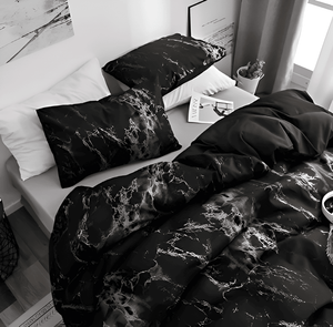 Luxe Marmer Beddengoed Set 155x220 cm | 3-delige Zachte Microvezel Dekbedovertrek & Kussenslopen