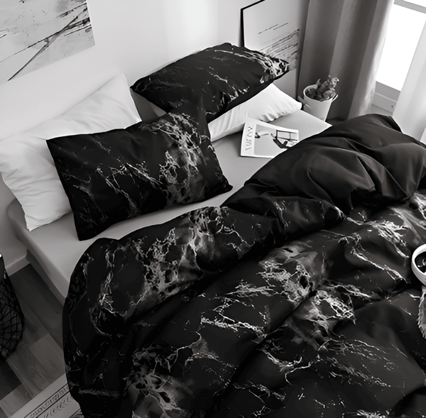 Luxe Marmer Beddengoed Set 155x220 cm | 3-delige Zachte Microvezel Dekbedovertrek & Kussenslopen