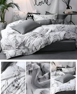 Luxe Marmer Beddengoed Set 155x220 cm | 3-delige Zachte Microvezel Dekbedovertrek & Kussenslopen