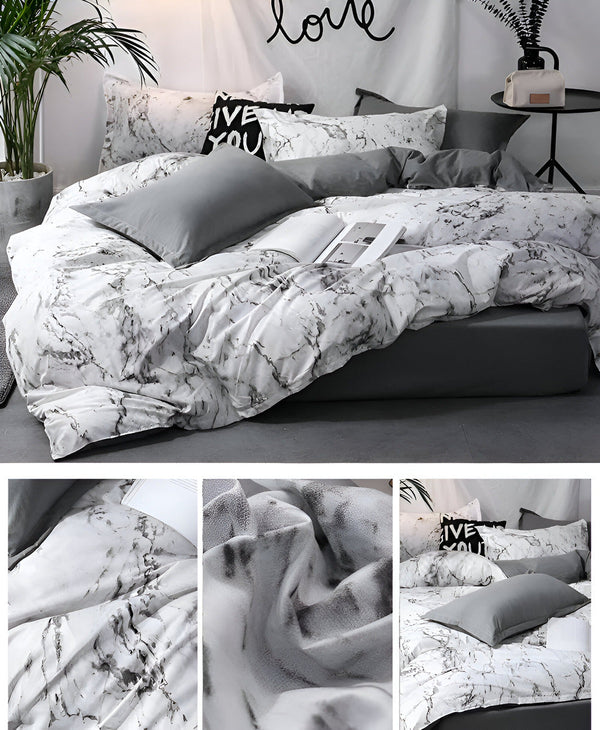 Luxe Marmer Beddengoed Set 155x220 cm | 3-delige Zachte Microvezel Dekbedovertrek & Kussenslopen
