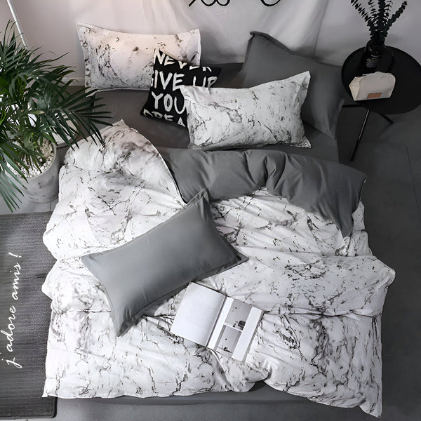 Luxe Marmer Beddengoed Set 155x220 cm | 3-delige Zachte Microvezel Dekbedovertrek & Kussenslopen