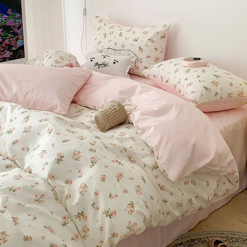 Romantisch Roze Bloemen Beddengoed Set  Zachte Polyester Dekbedovertrek  Kussenslopen voor Gezellige Slaapkamers