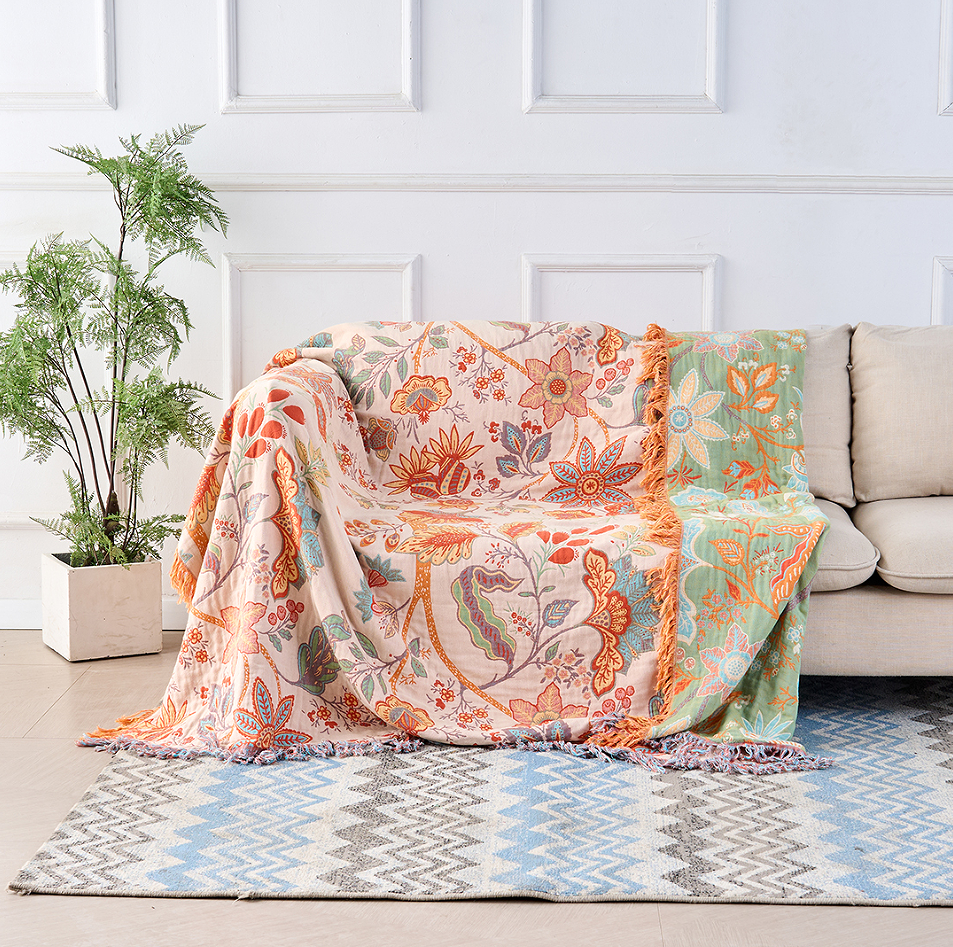 Boho Bloemenprint Dekentje – Sfeervol en Comfortabel Deken voor Bank, Bed & Buiten