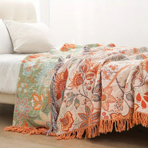 Boho Bloemenprint Dekentje – Sfeervol en Comfortabel Deken voor Bank, Bed & Buiten