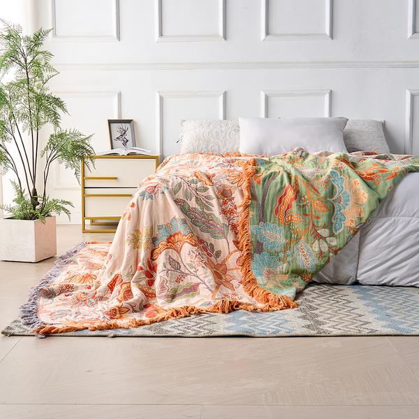 Boho Bloemenprint Dekentje – Sfeervol en Comfortabel Deken voor Bank, Bed & Buiten