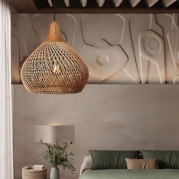 Boho Rotan Hanglamp – Handgemaakt voor Gezellige Slaapkamers