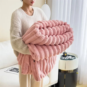 Breed Gestreept Flanel Fleece Deken  Gezellige Plaid voor Woonkamer  Slaapkamer