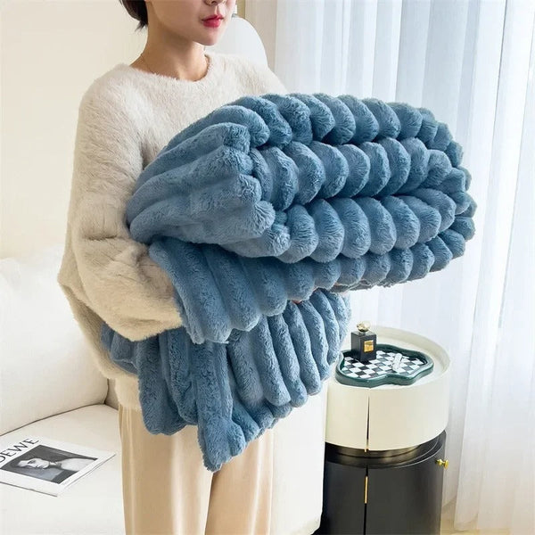 Breed Gestreept Flanel Fleece Deken  Gezellige Plaid voor Woonkamer  Slaapkamer
