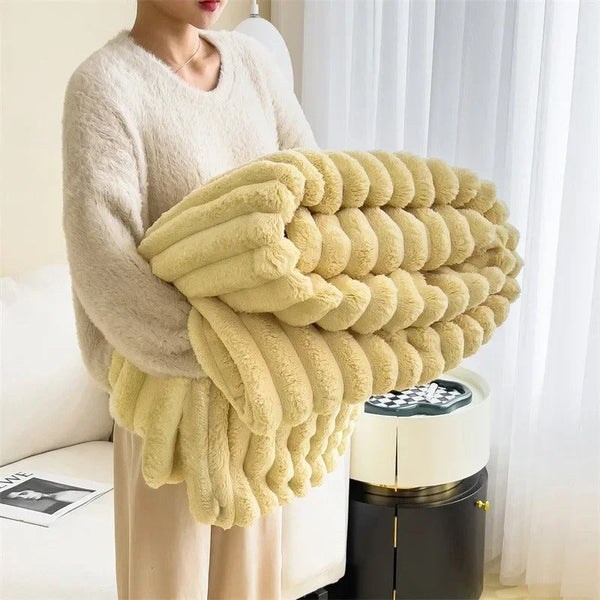 Breed Gestreept Flanel Fleece Deken  Gezellige Plaid voor Woonkamer  Slaapkamer