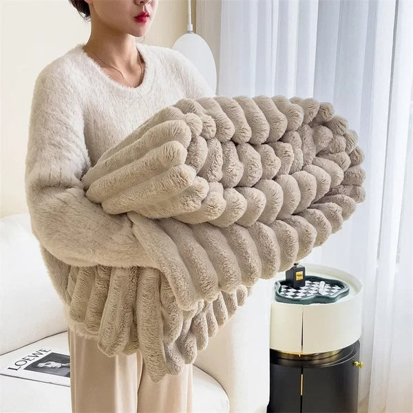 Breed Gestreept Flanel Fleece Deken  Gezellige Plaid voor Woonkamer  Slaapkamer