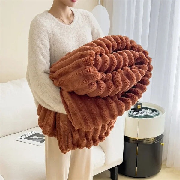 Breed Gestreept Flanel Fleece Deken  Gezellige Plaid voor Woonkamer  Slaapkamer