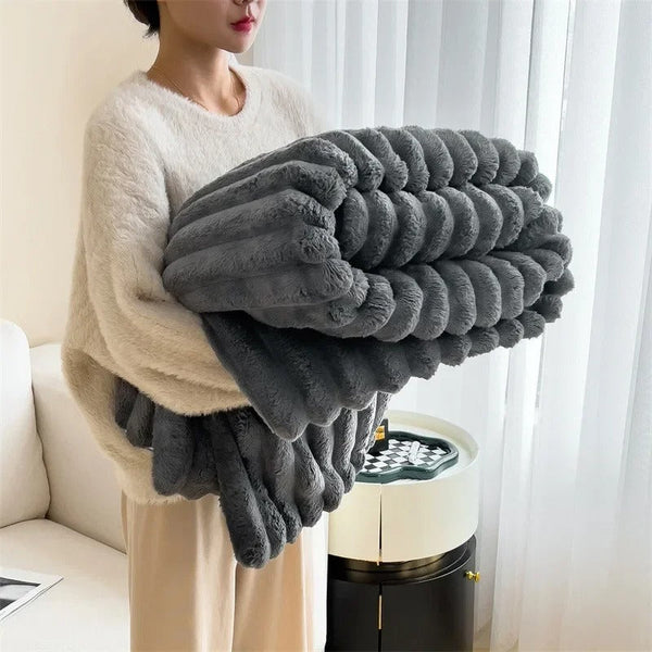 Breed Gestreept Flanel Fleece Deken  Gezellige Plaid voor Woonkamer  Slaapkamer