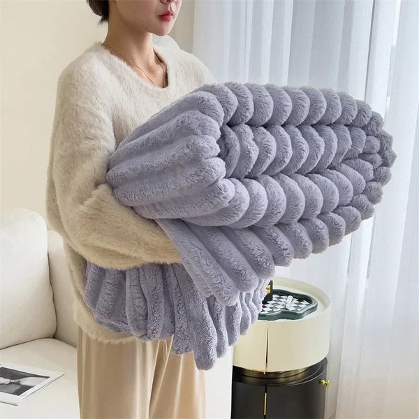 Breed Gestreept Flanel Fleece Deken  Gezellige Plaid voor Woonkamer  Slaapkamer
