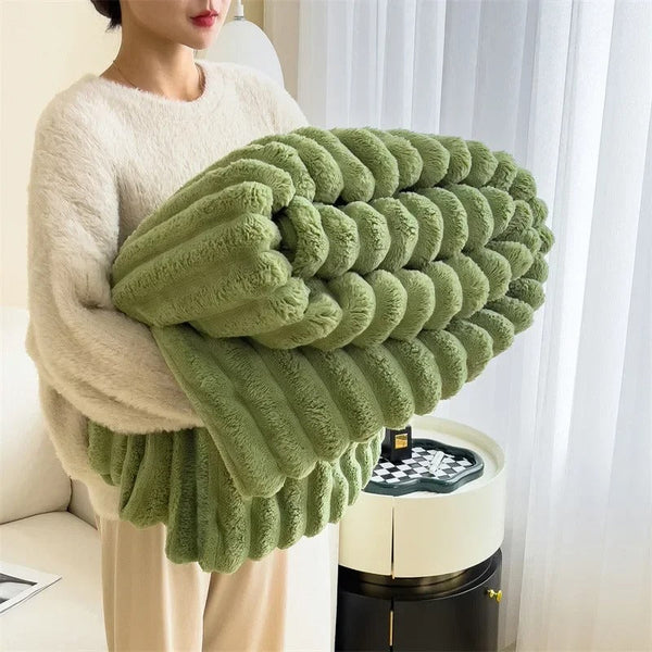 Breed Gestreept Flanel Fleece Deken  Gezellige Plaid voor Woonkamer  Slaapkamer