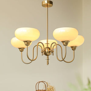 Artistieke Kaki Kroonluchter – Elegante Glazen Hanglamp voor Woon- en Eetkamer