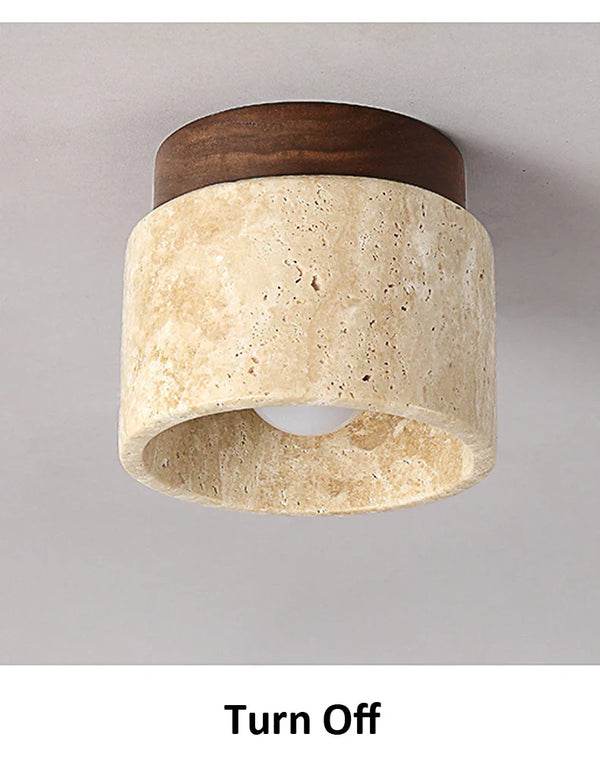 Japanse Stijl Steen & Hout Plafondlamp – Minimalistische Woonverlichting