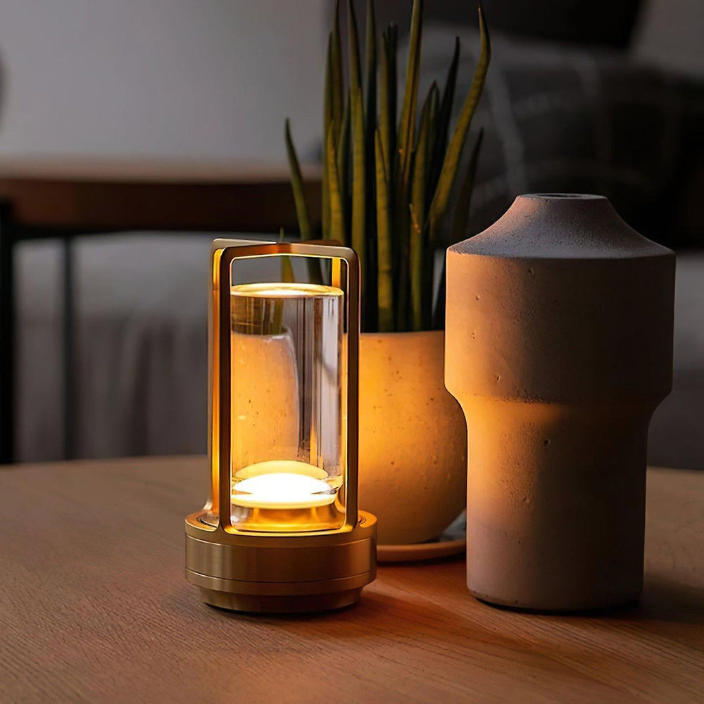 Kristallen Cilinder Lantaarn Tafellamp – Draadloze Touch LED Verlichting voor Binnen en Buiten