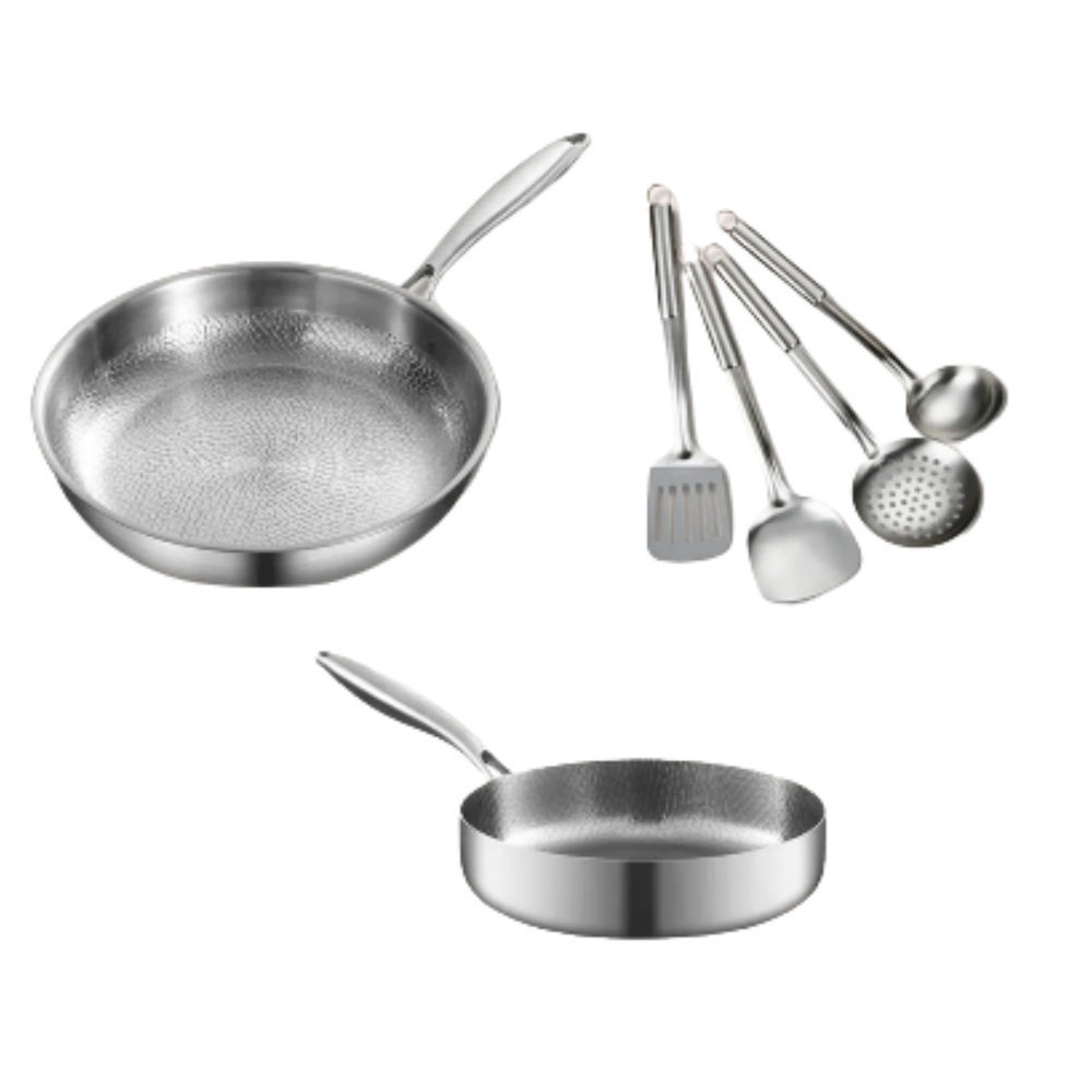 Titanium Pannenset 3-Laags – Inductie Geschikt & Natuurlijk Antiaanbak – 2 Pannen + Keukengerei