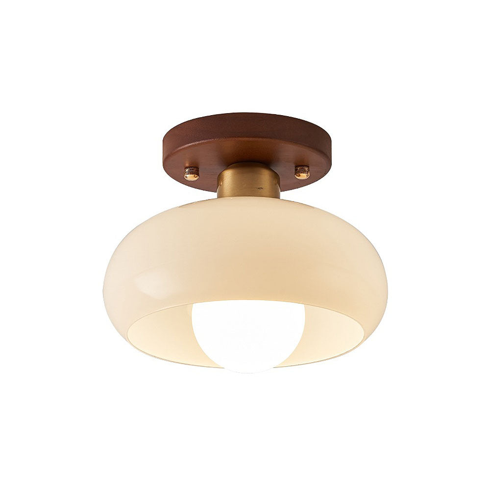 Plafondlamp Glas & Hout – Vintage Wit Design Ø20/28cm