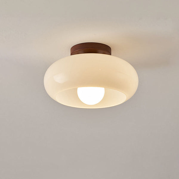 Plafondlamp Glas & Hout – Vintage Wit Design Ø20/28cm