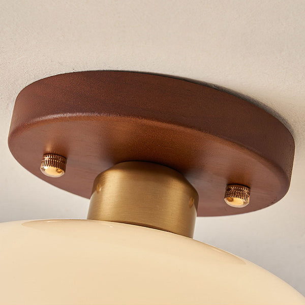 Plafondlamp Glas & Hout – Vintage Wit Design Ø20/28cm