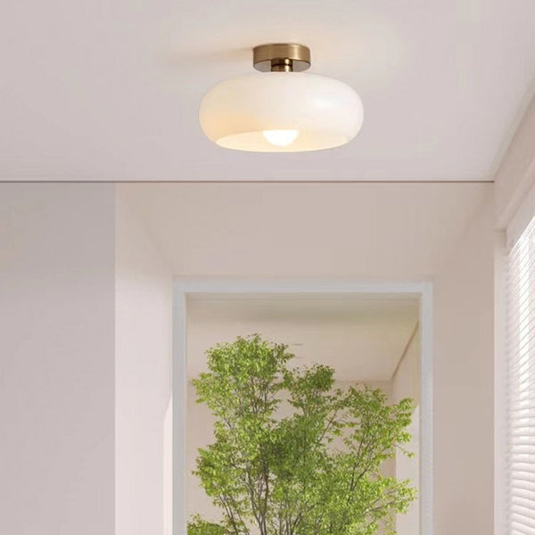 Plafondlamp met Warm Amberglas – Ronde Elegante Woonverlichting