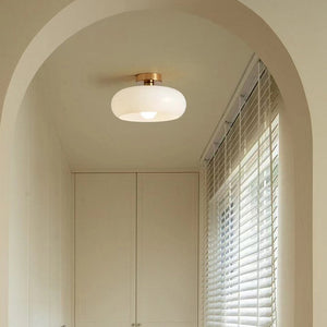 Plafondlamp met Warm Amberglas – Ronde Elegante Woonverlichting